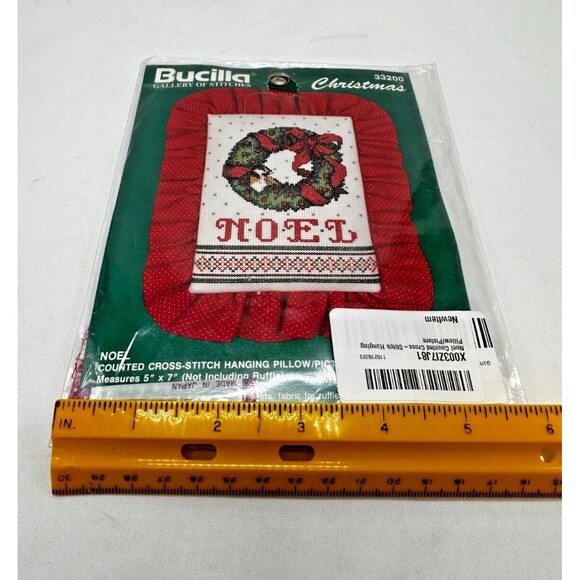 BUCILLA Gallery Stitches #33200 "Noel" Christmas Cross-Stitch Ruffled Pillow Kit - Picture 6 of 7
